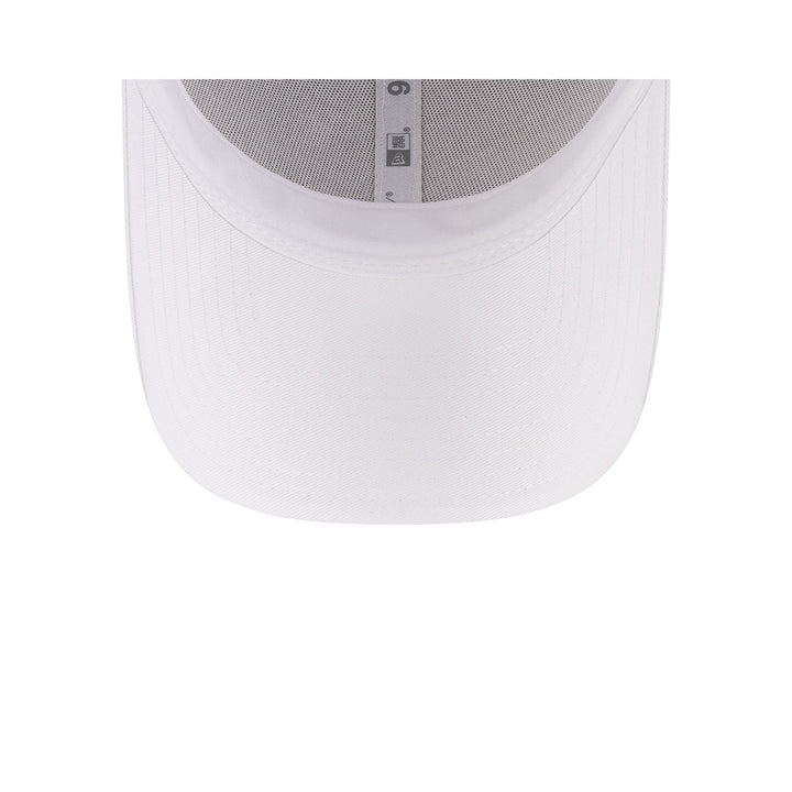 Undervisor view of New Era x Lacoste 9FORTY Core White Adjustable Cap showing the clean under-brim detail.