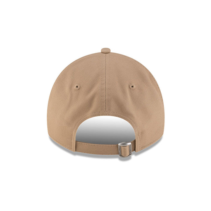Rear view of New Era x Lacoste 9TWENTY Flag Beige Adjustable Cap showcasing cloth strapback and metal closure.