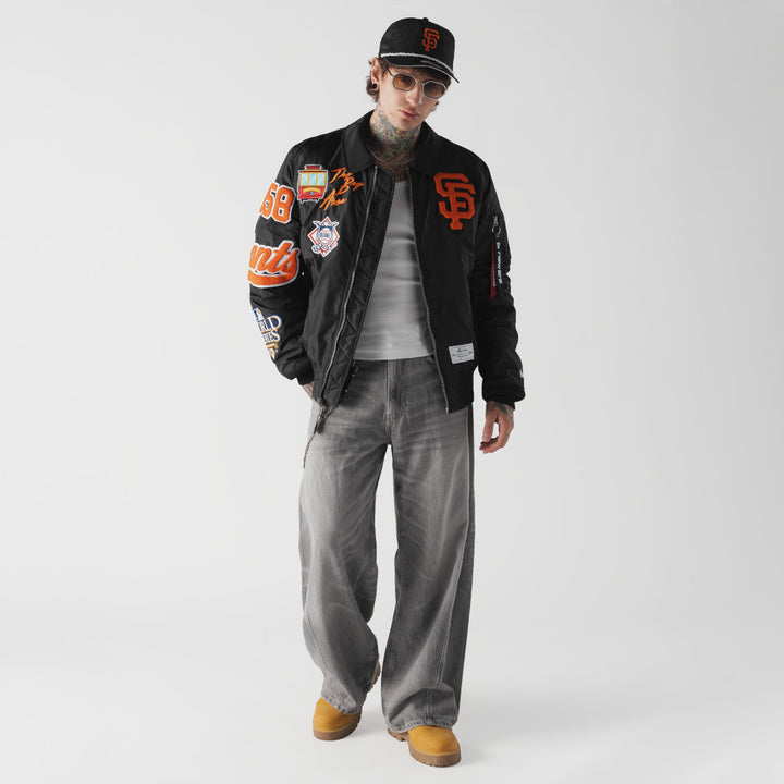 San Francisco Giants MLB x Alpha Industries Black Collared Bomber Jacket