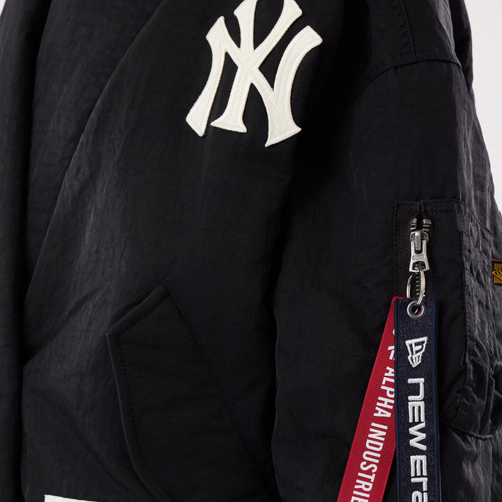 Women New York Yankees MLB x Alpha Industries Black Nylon Shawl Collar Bomber Jacket