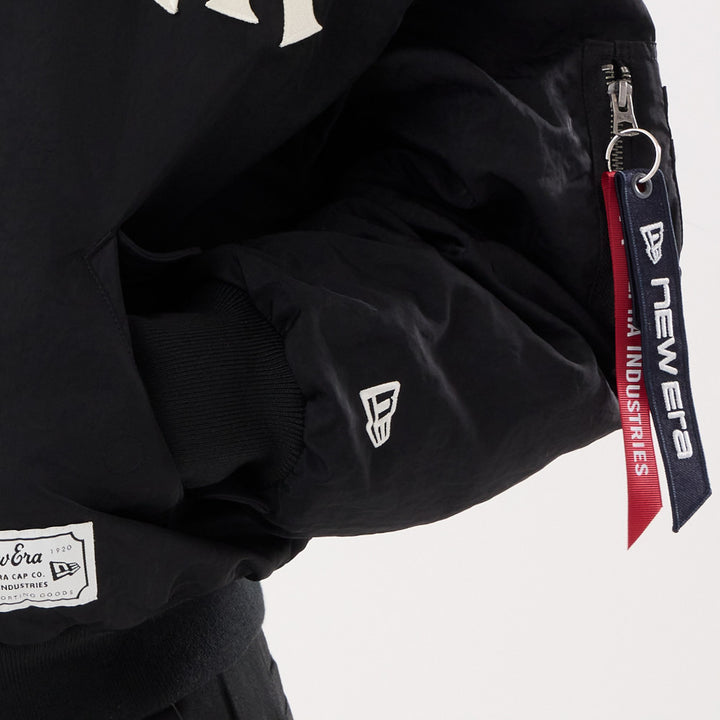 Women New York Yankees MLB x Alpha Industries Black Nylon Shawl Collar Bomber Jacket