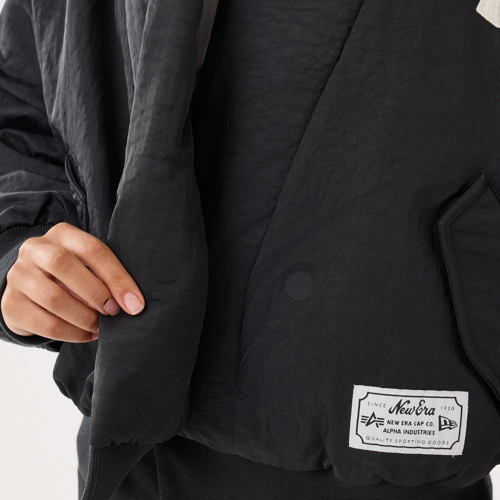 Women New York Yankees MLB x Alpha Industries Black Nylon Shawl Collar Bomber Jacket