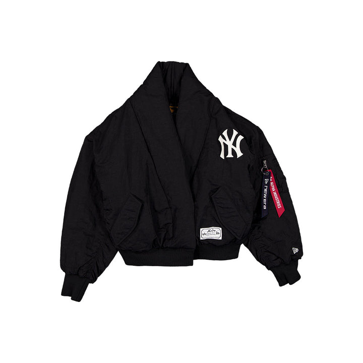 Women New York Yankees MLB x Alpha Industries Black Nylon Shawl Collar Bomber Jacket