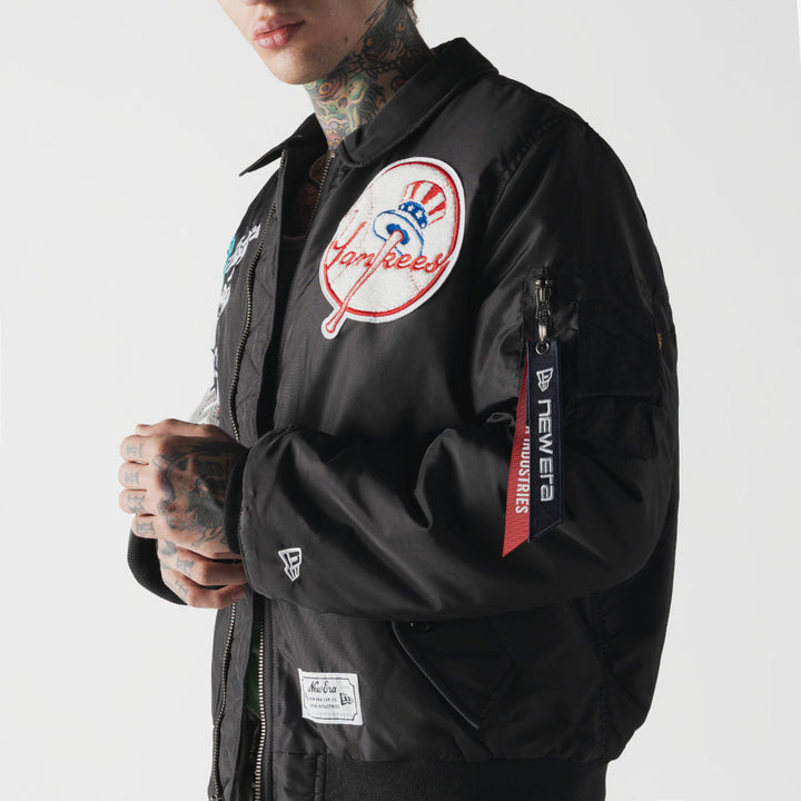New York Yankees MLB x Alpha Industries Black Collared Bomber Jacket