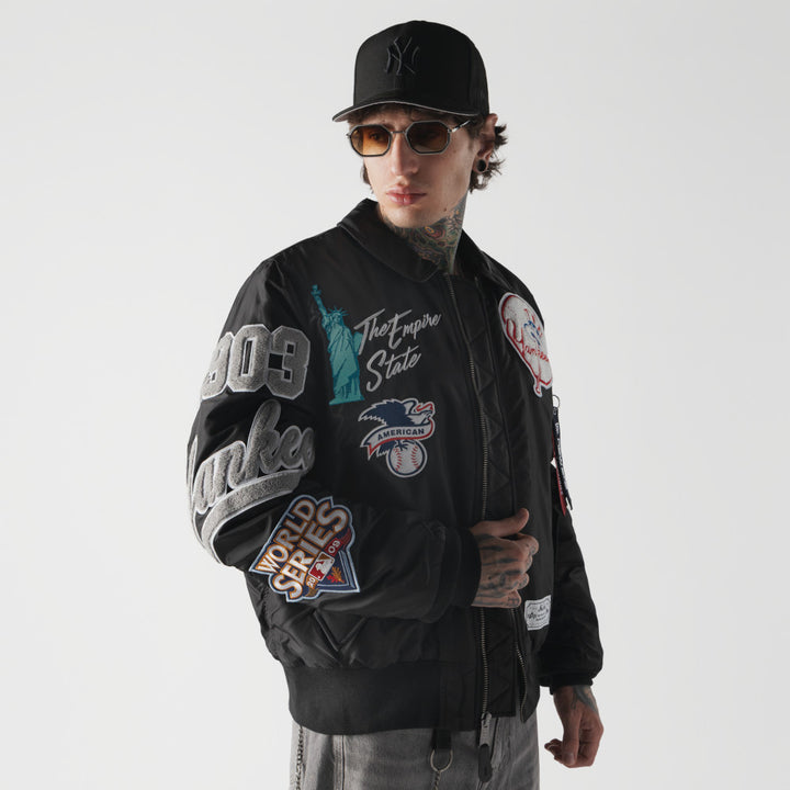 New York Yankees MLB x Alpha Industries Black Collared Bomber Jacket
