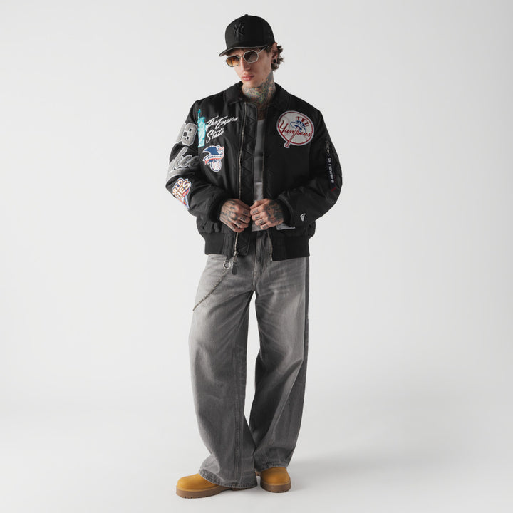 New York Yankees MLB x Alpha Industries Black Collared Bomber Jacket