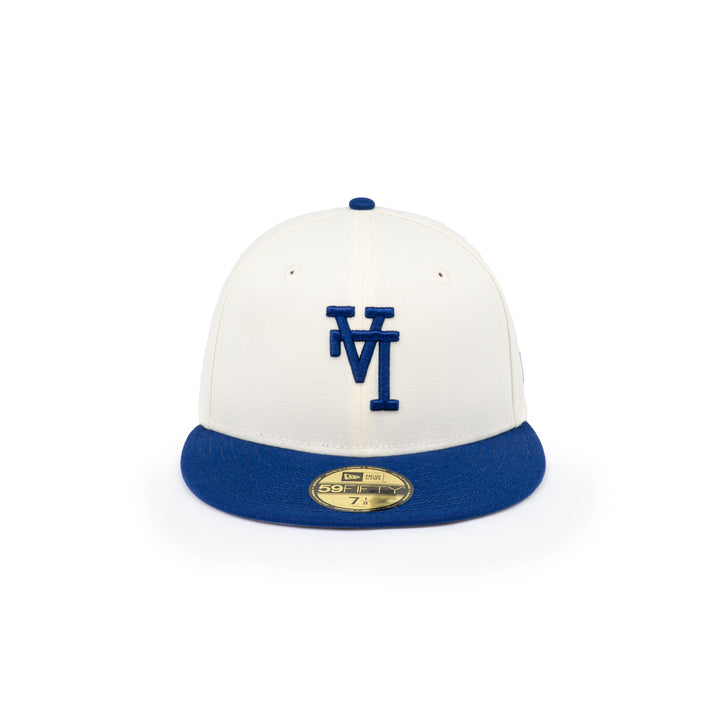 59FIFTY Los Angeles Dodgers Upside Down Dark Royal Visor Chrome White Fitted