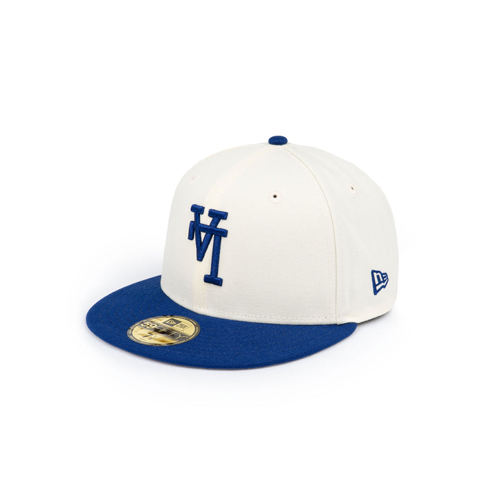 59FIFTY Los Angeles Dodgers Upside Down Dark Royal Visor Chrome White Fitted