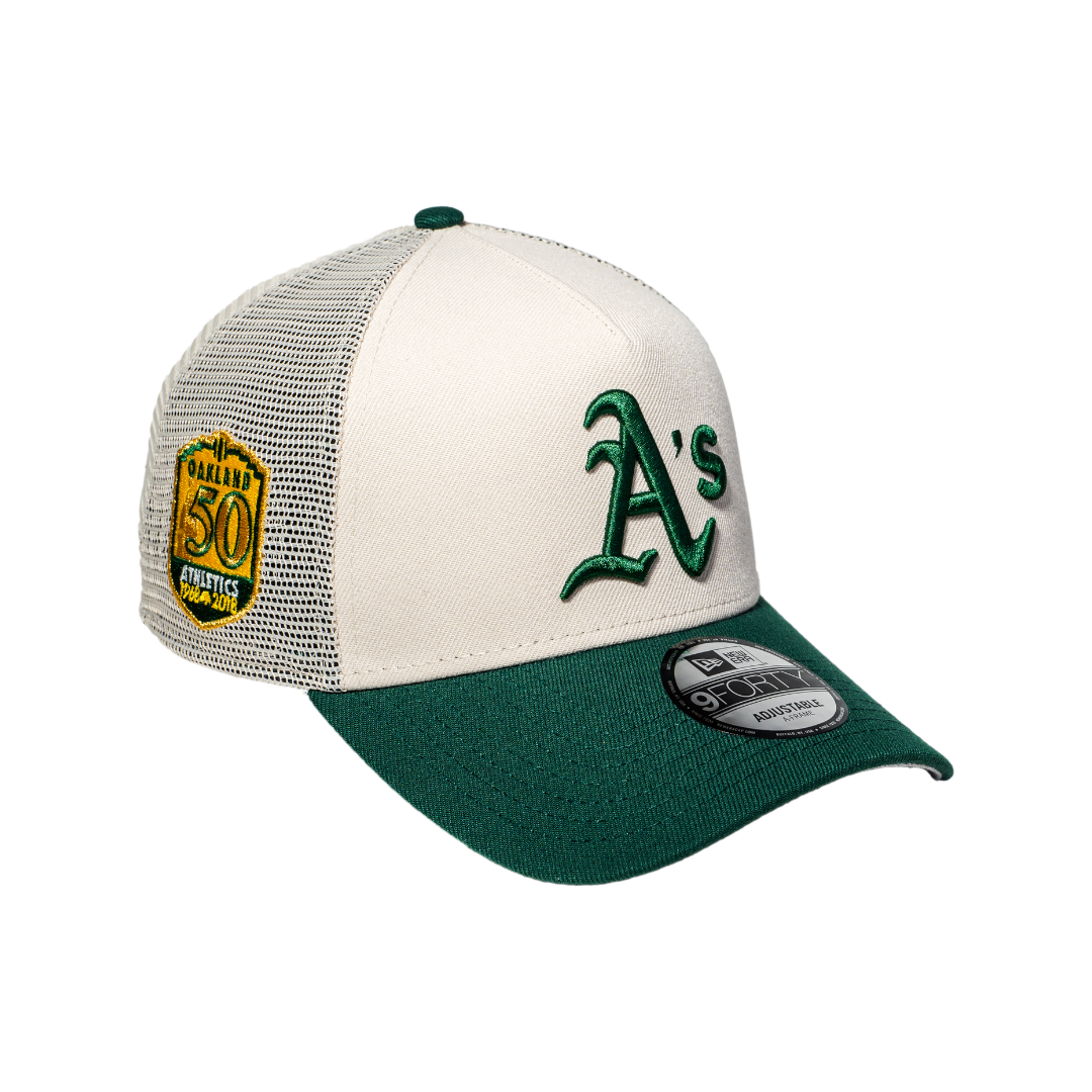 9FORTY A-Frame Trucker Oakland Athletics Stone Dark Green Snapback
