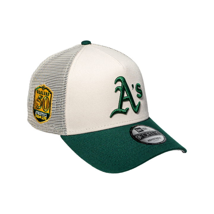 9FORTY A-Frame Trucker Oakland Athletics Stone Dark Green Snapback