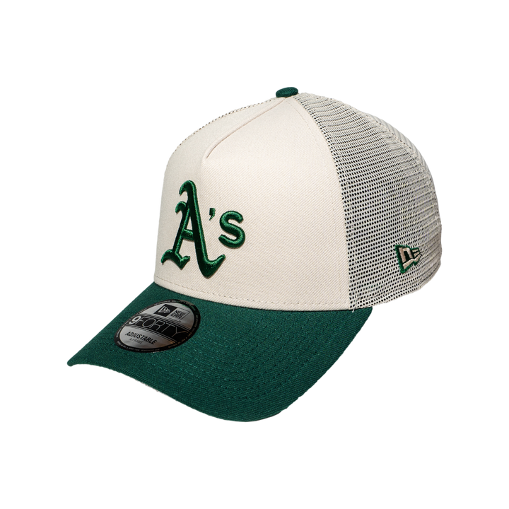 9FORTY A-Frame Trucker Oakland Athletics Stone Dark Green Snapback
