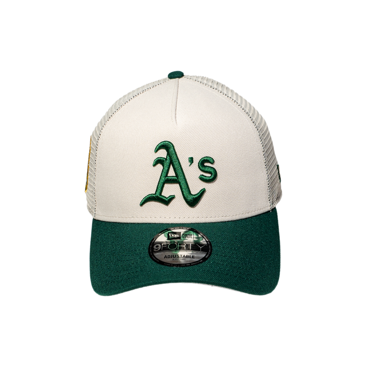 9FORTY A-Frame Trucker Oakland Athletics Stone Dark Green Snapback