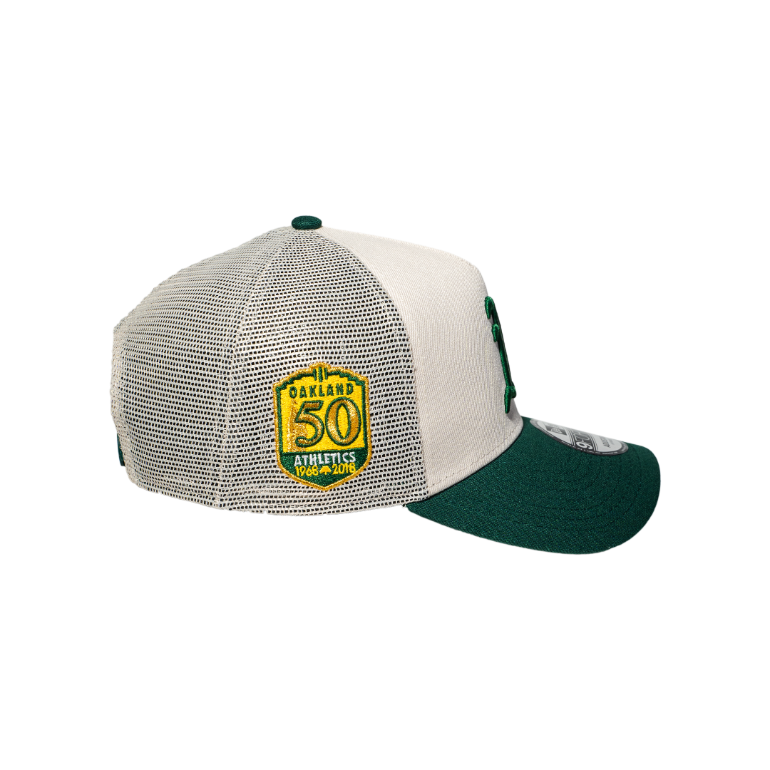 9FORTY A-Frame Trucker Oakland Athletics Stone Dark Green Snapback
