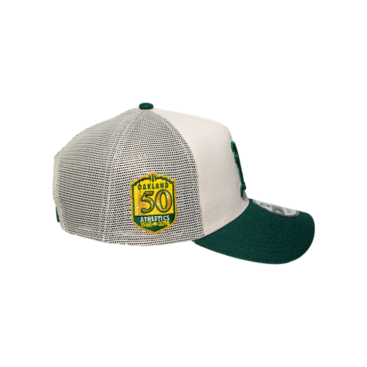 9FORTY A-Frame Trucker Oakland Athletics Stone Dark Green Snapback
