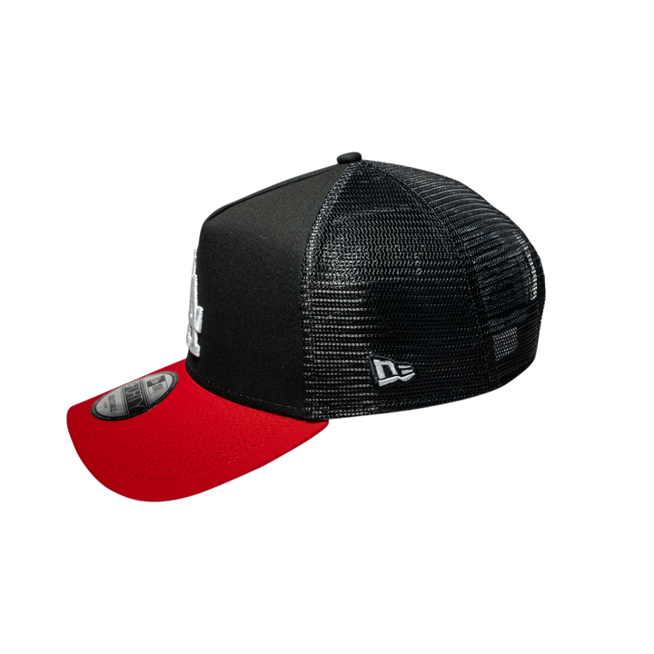 9FORTY A-Frame Trucker Los Angeles Dodgers Black Scarlet Snapback