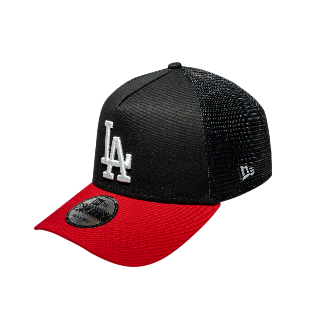 9FORTY A-Frame Trucker Los Angeles Dodgers Black Scarlet Snapback