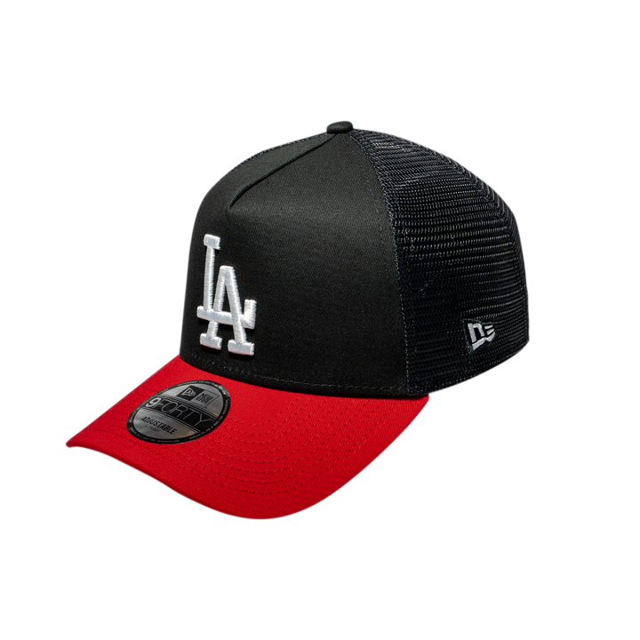 9FORTY A-Frame Trucker Los Angeles Dodgers Black Scarlet Snapback