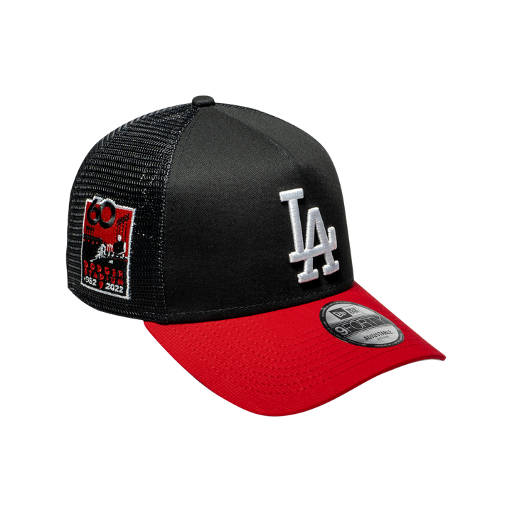 9FORTY A-Frame Trucker Los Angeles Dodgers Black Scarlet Snapback