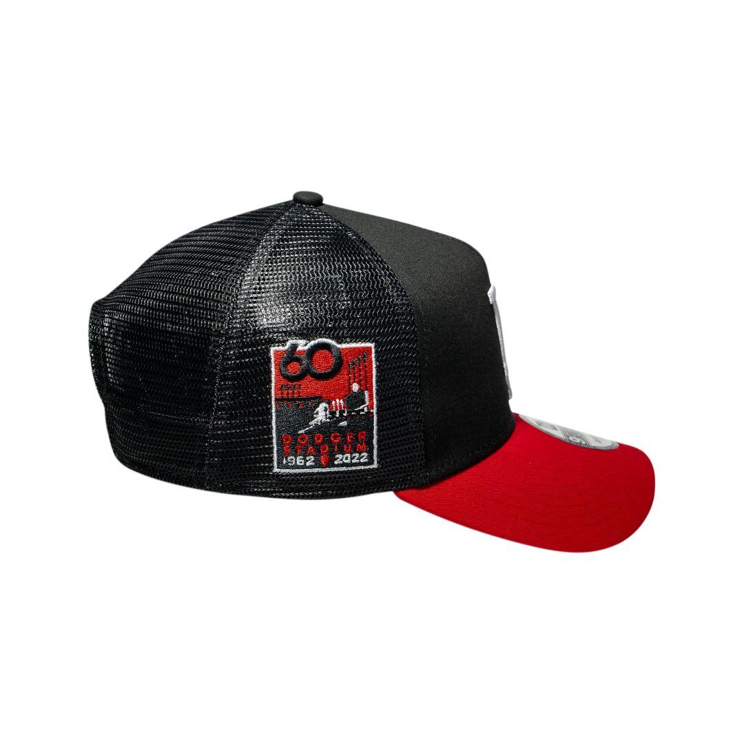 9FORTY A-Frame Trucker Los Angeles Dodgers Black Scarlet Snapback