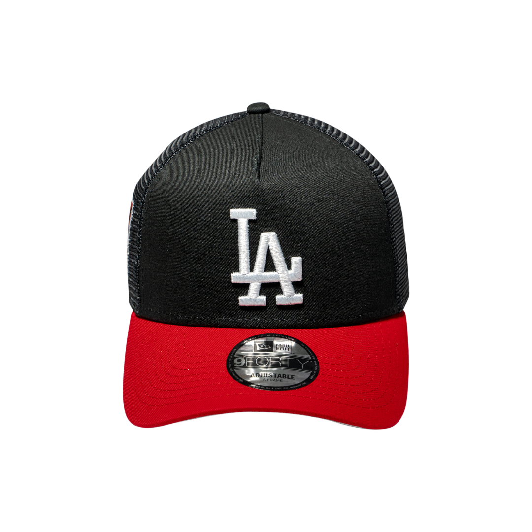 9FORTY A-Frame Trucker Los Angeles Dodgers Black Scarlet Snapback