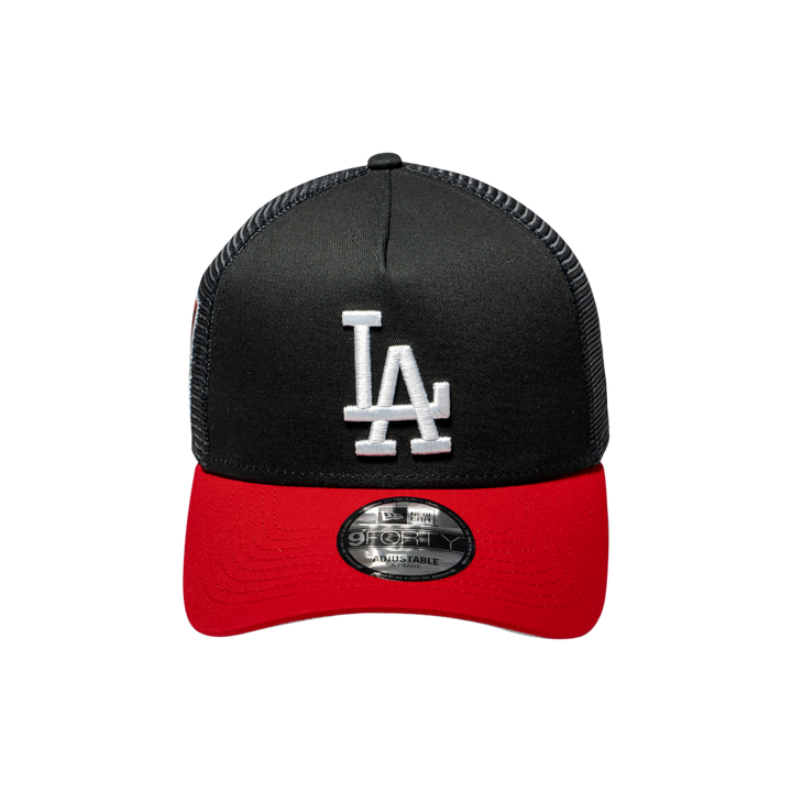 9FORTY A-Frame Trucker Los Angeles Dodgers Black Scarlet Snapback
