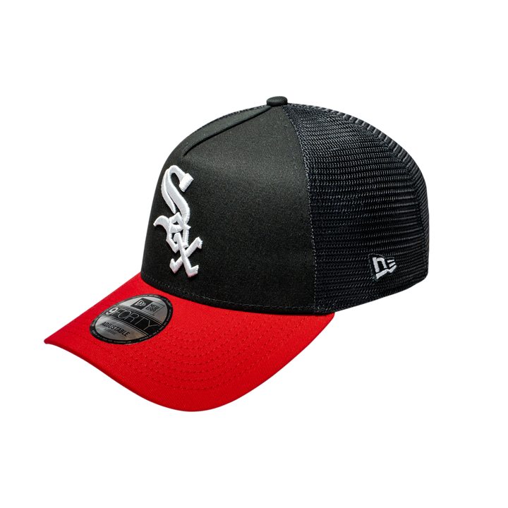 9FORTY A-Frame Trucker Chicago White Sox Black Scarlet Snapback