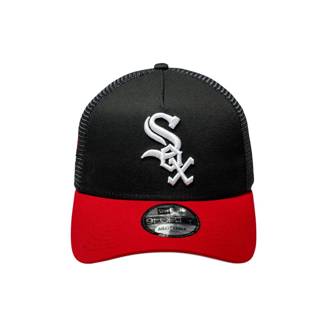 9FORTY A-Frame Trucker Chicago White Sox Black Scarlet Snapback