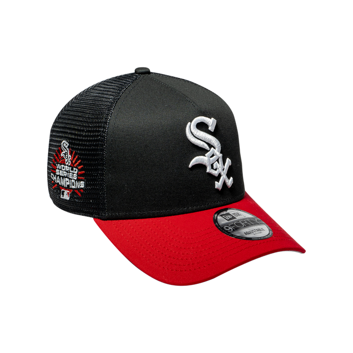 9FORTY A-Frame Trucker Chicago White Sox Black Scarlet Snapback