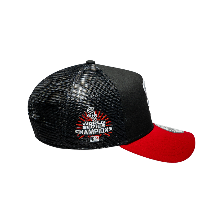 9FORTY A-Frame Trucker Chicago White Sox Black Scarlet Snapback