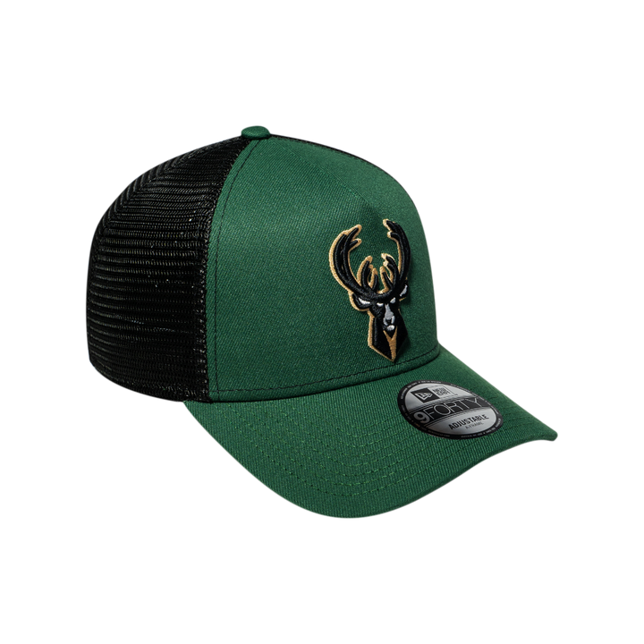 9FORTY A-Frame Trucker Milwaukee Bucks Green Snapback