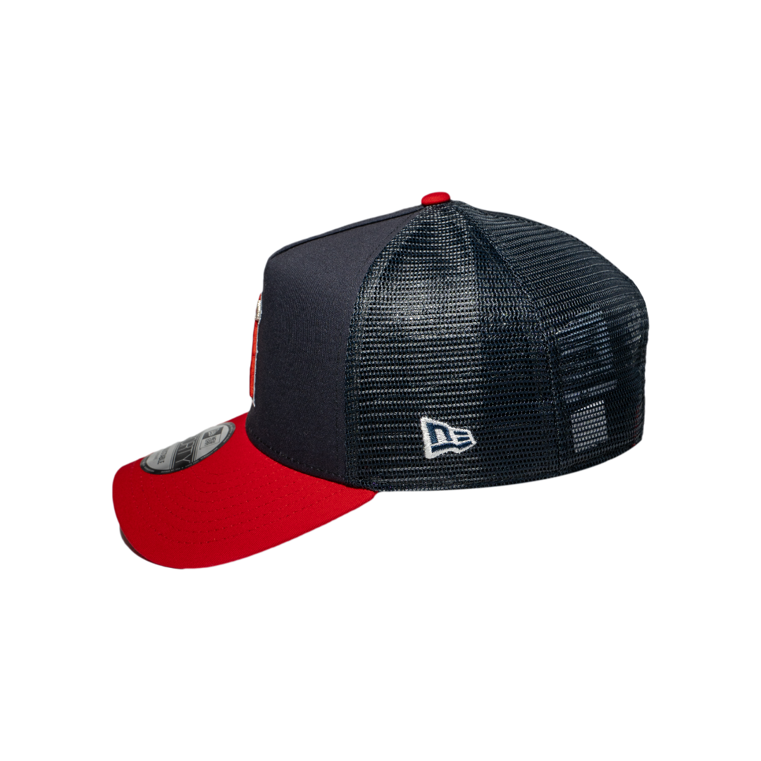 9FORTY A-Frame Trucker Los Angeles Angels Navy Scarlet Snapback