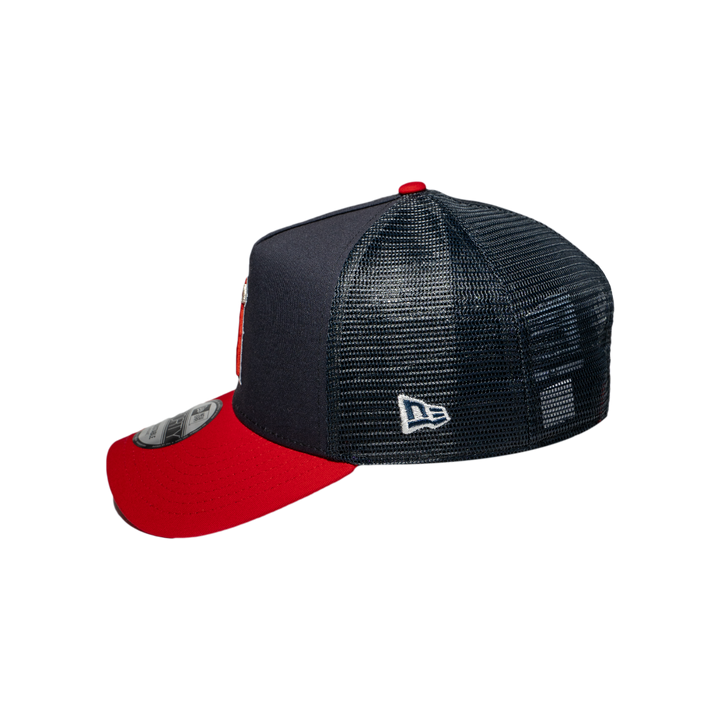 9FORTY A-Frame Trucker Los Angeles Angels Navy Scarlet Snapback