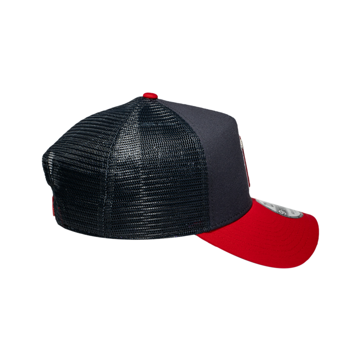 9FORTY A-Frame Trucker Los Angeles Angels Navy Scarlet Snapback
