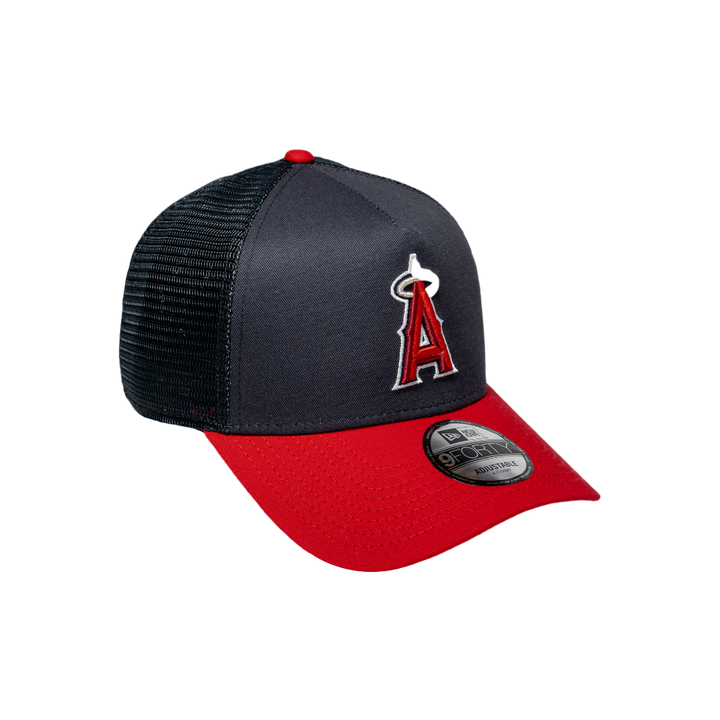 9FORTY A-Frame Trucker Los Angeles Angels Navy Scarlet Snapback