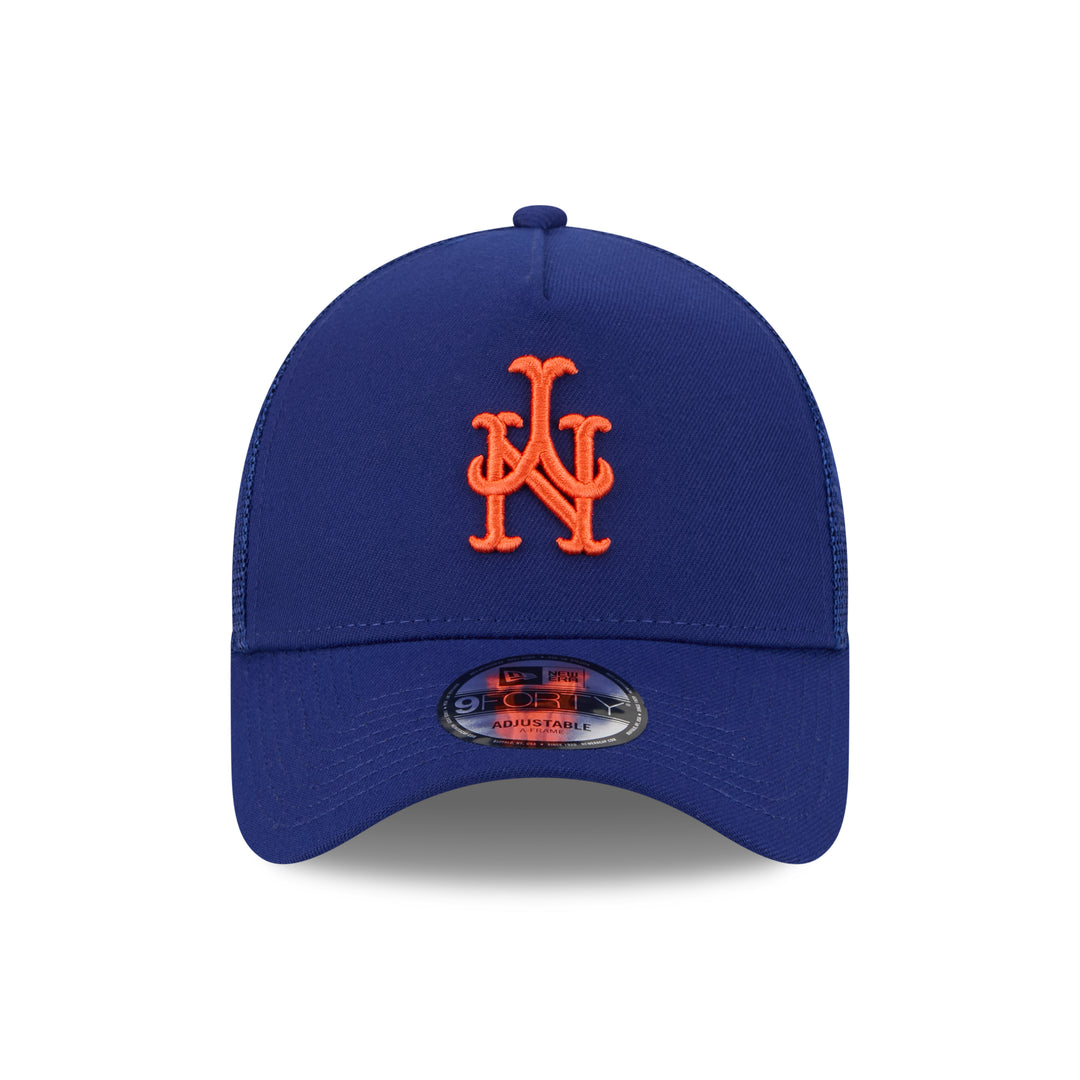 9FORTY A-Frame Trucker New York Mets Upside Down Dark Royal Snapback